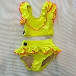 Kandi Kouture Dancewear Yellow top and matching brief with skirted detail CM 5/6